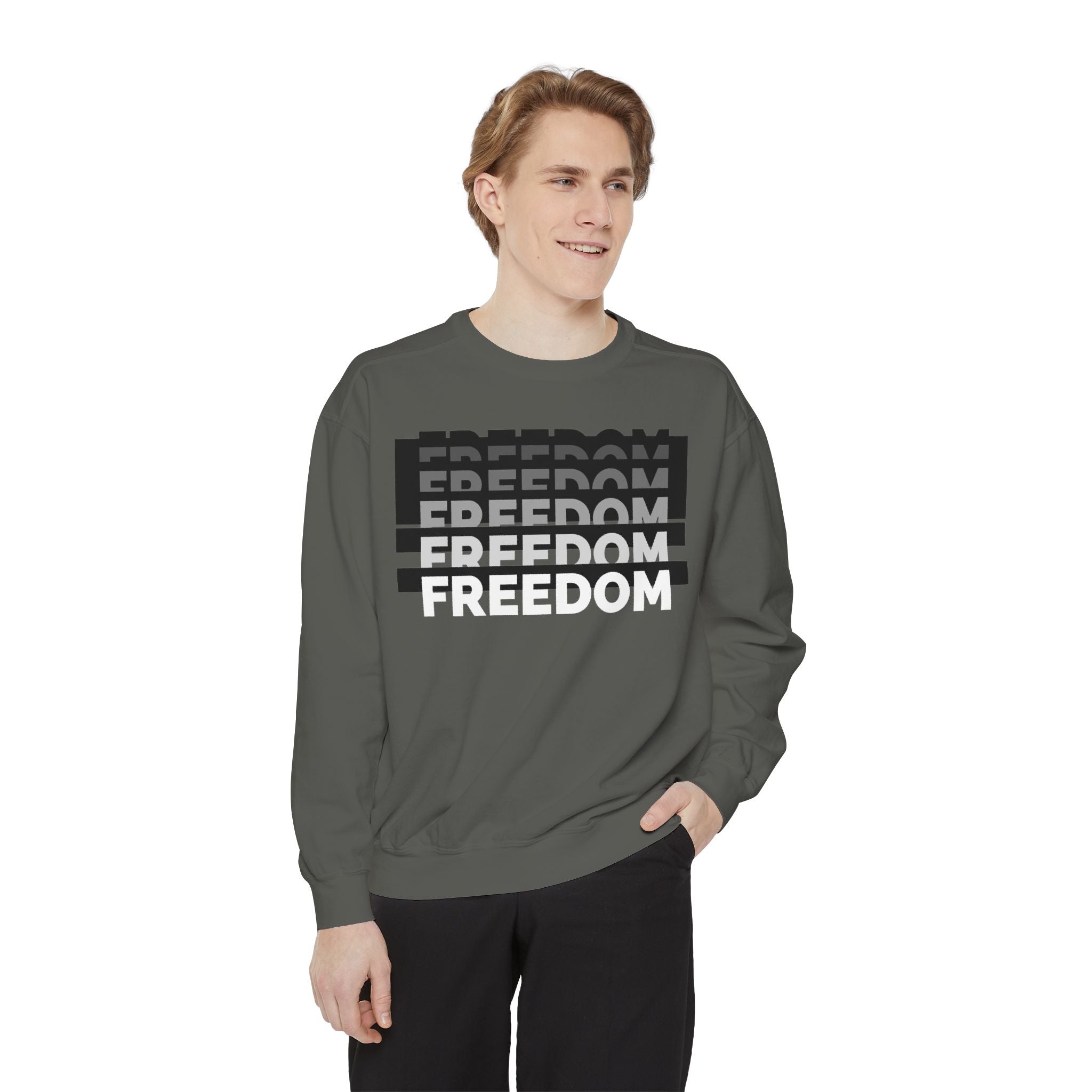 Freedom Unisex Garment-Dyed Sweatshirt, Cozy Casualwear, Gift for Friends, Modern Statement Piece, Thoughtful Present